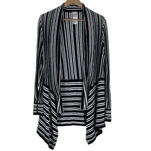 Chicos Cardigan Womens S Black White Lurex Stripe Asymmetric Knit Minimalist